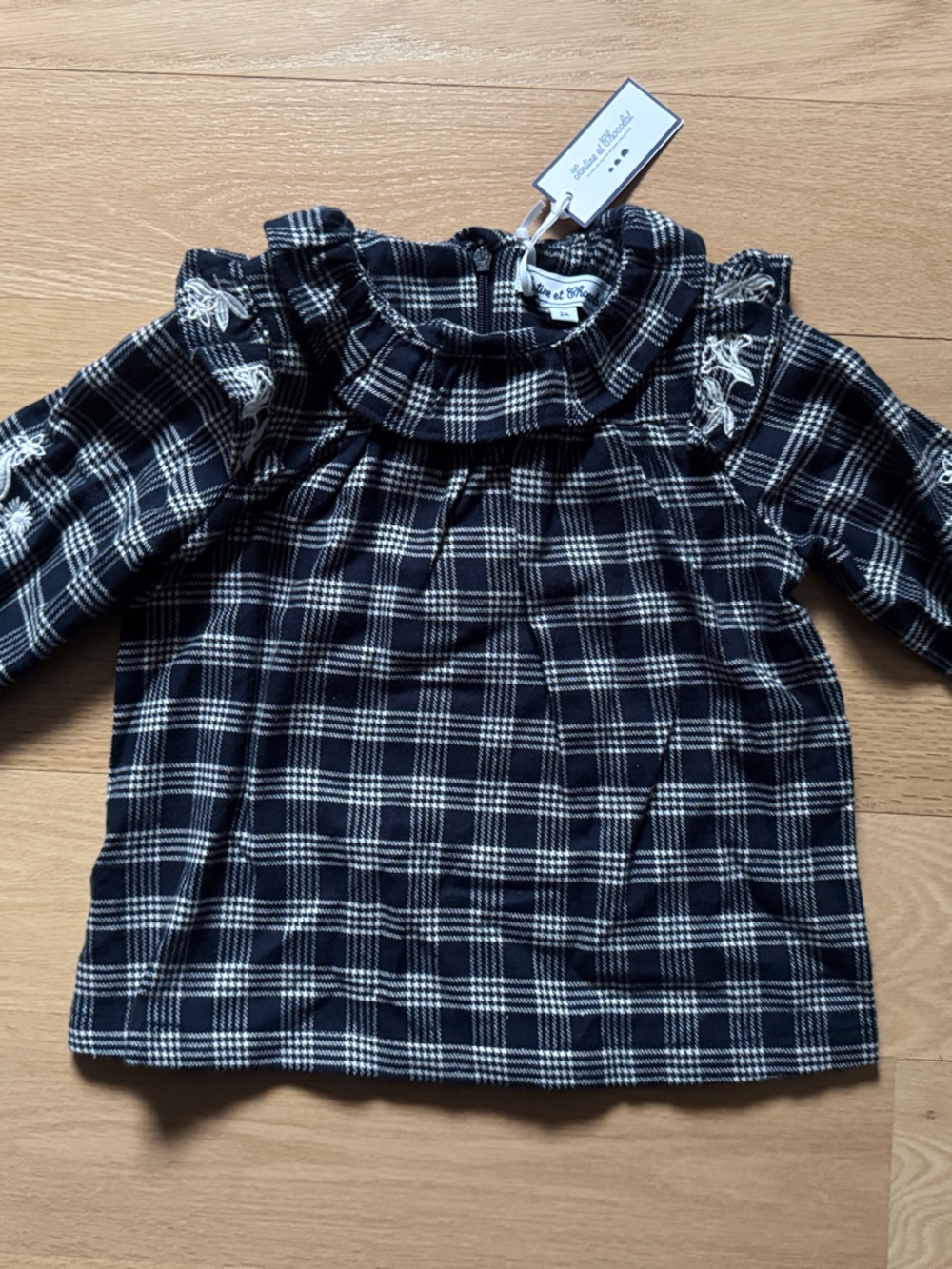 Tartine et Chocolat Navy & White Plaid Ruffle-Collar Blouse